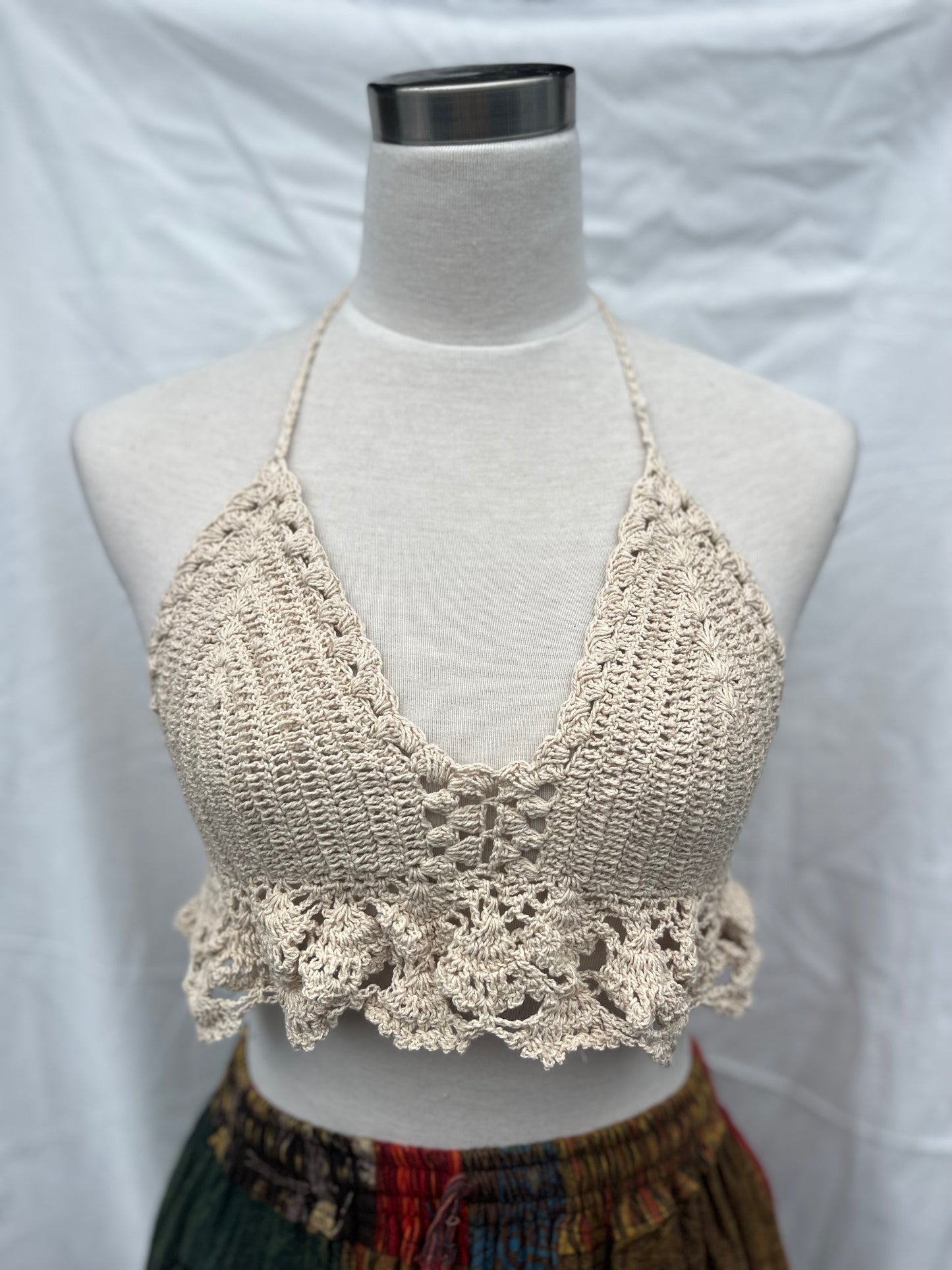 100% Natural cotton White crochet top