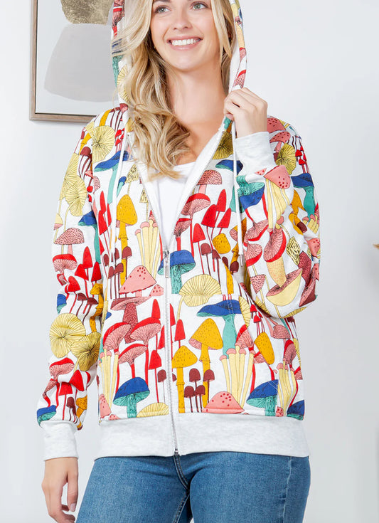 Colorfulmushroom print hoodie jacket