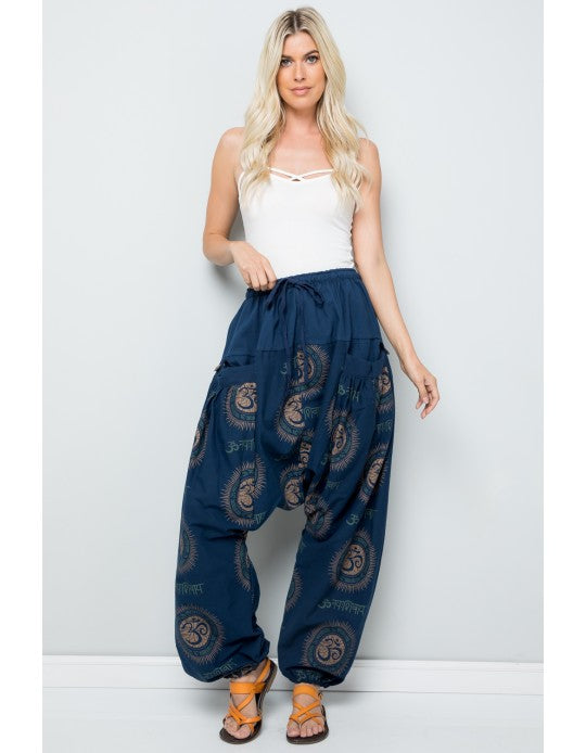 Cotton Om print patchworks harem pant