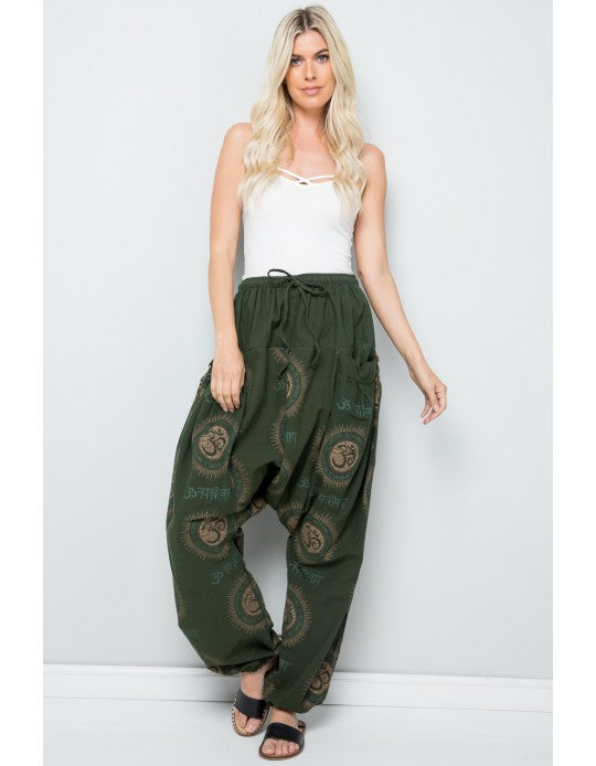 Cotton Om print patchworks harem pant