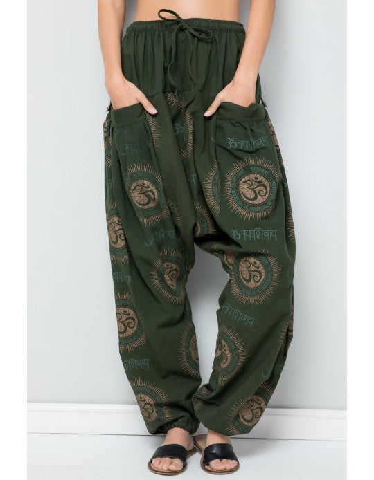 Cotton Om print patchworks harem pant