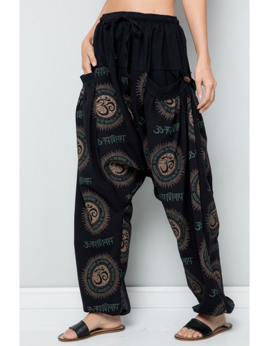 Cotton Om print patchworks harem pant